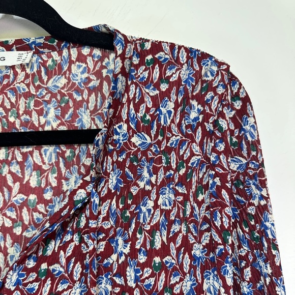 Mango | Fall Floral Print Long Sleeve Dress | Tiered Crepe Midi | Size 6 - Picture 3 of 8